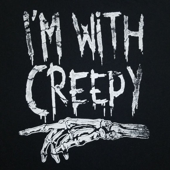 Stranded SM "I'm With Creepy" Black & White V-Neck Raglan T-shirt - Picture 3 of 13
